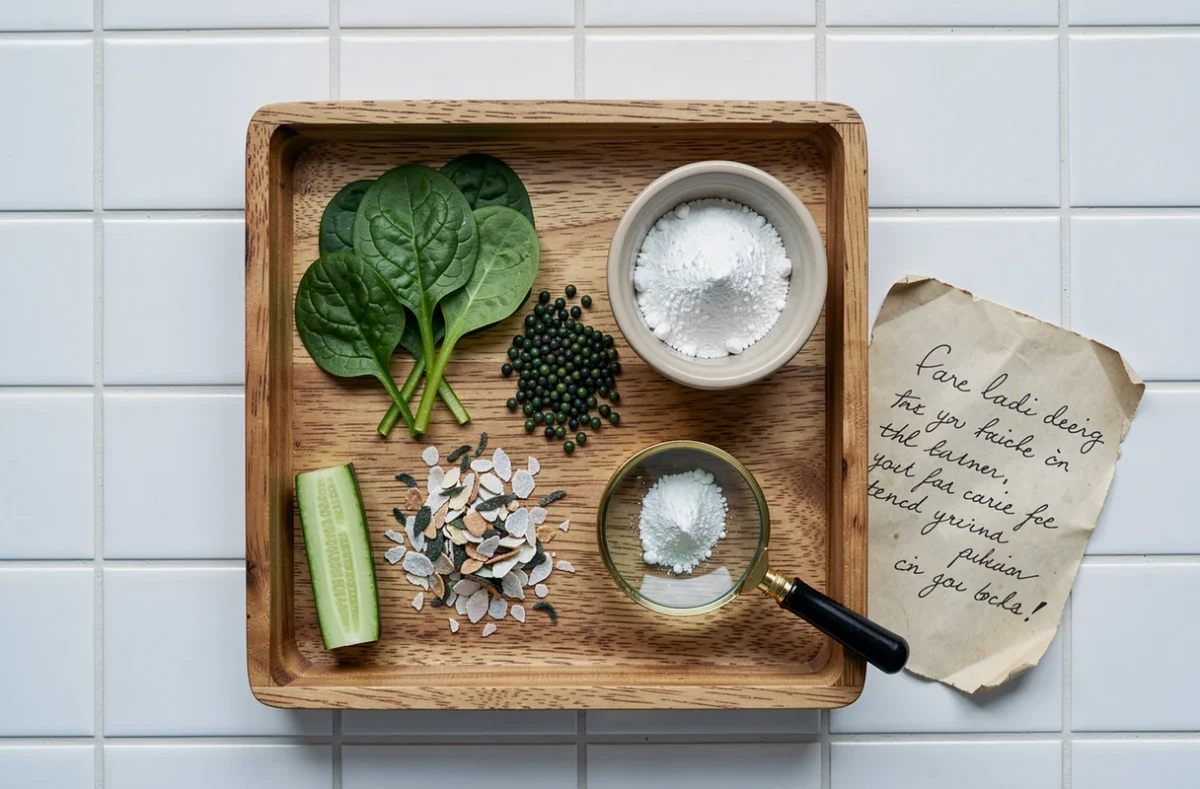 Vue de dessus des aliments recommandés pour nourrir un têtard au stade des pattes