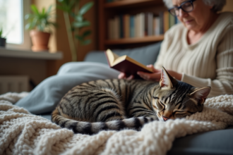 Chat gris en sommeil sur une couverture chaleureuse