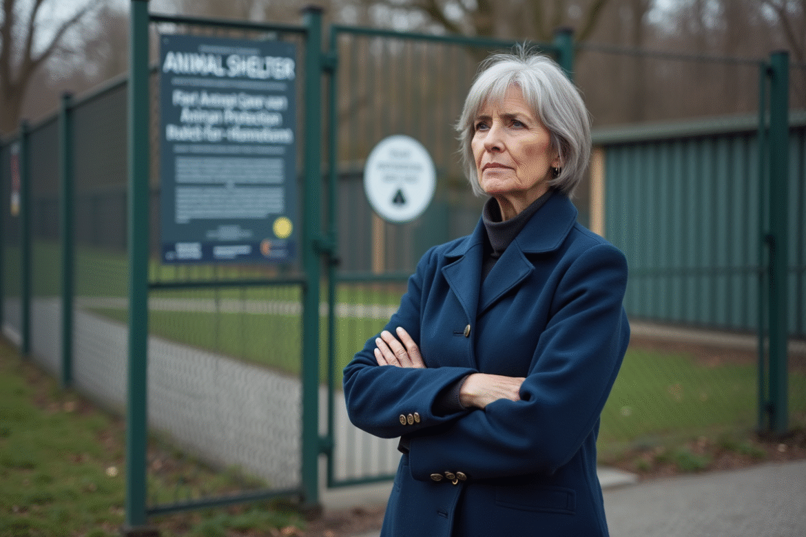 Femme préoccupée devant un refuge animalier