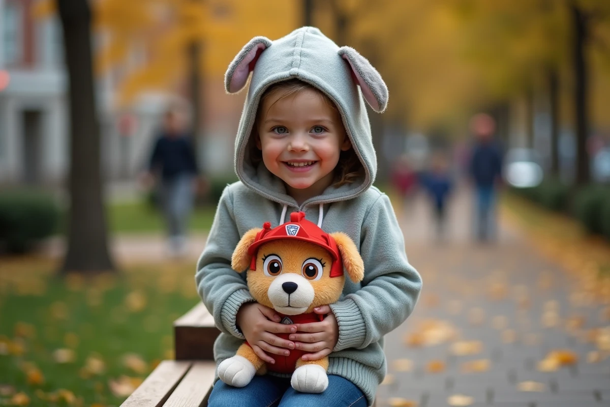 Fille de 6 ans avec hoodie Paw Patrol dans un parc