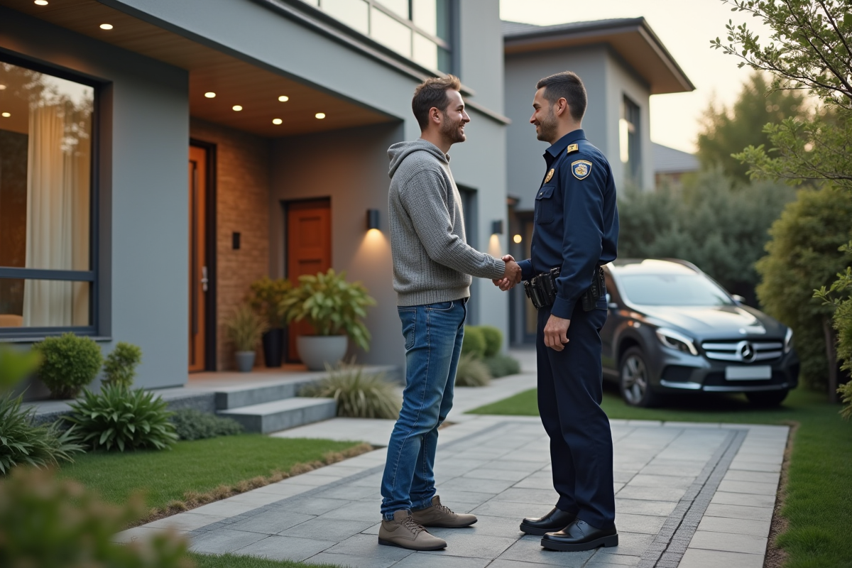 Echange de poignée de main avec agent de securite