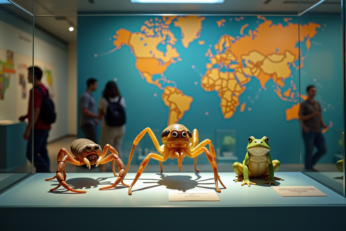 Vitrine avec animaux venimeux dans un musée naturel