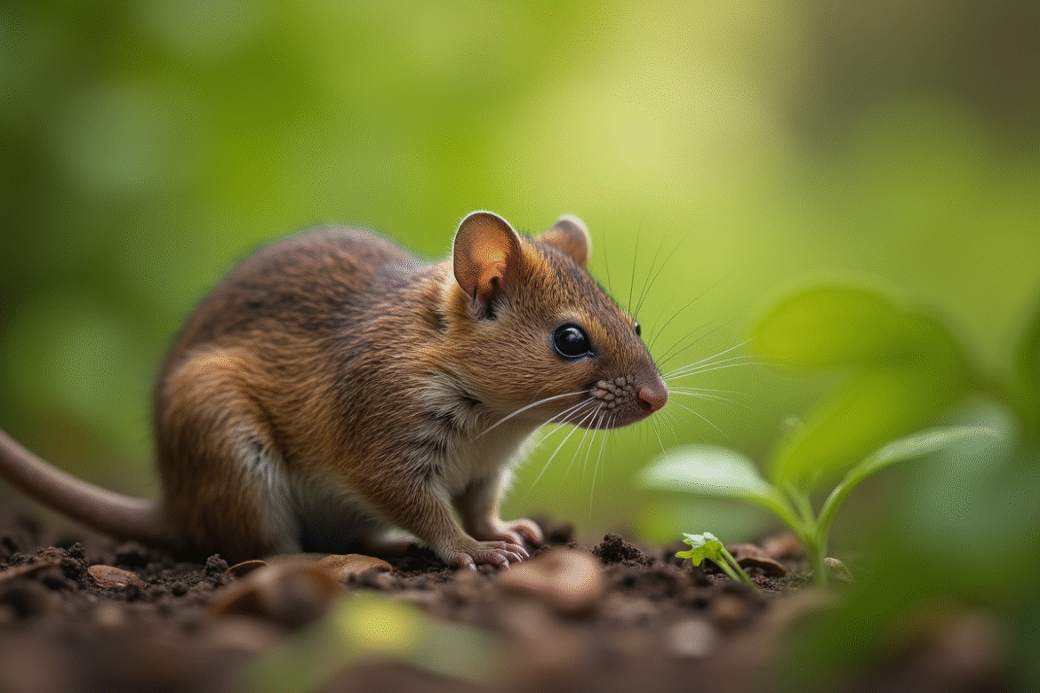 Souris commune dans son habitat forestier naturel